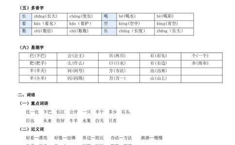 第八单元（知识清单）-（统编版&middot;2024秋）_一年级语文上册（统编版）_期末总复习