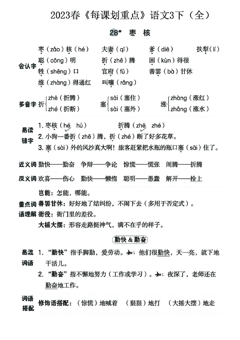 《名师每课划重点》23春语文3年级下册（RJ）_三年级上下册资料_小学三年级学习资料-25年更新版_3-02、小学三年级语文下册_3-2-2、练习题、作业、试题、试卷_电子册类