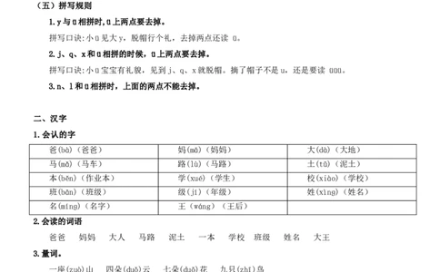 第二单元（知识清单）-（统编版&middot;2024秋）_一年级语文上册（统编版）_期末总复习