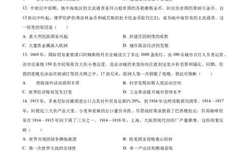 2024年高考历史试卷（湖北）（空白卷）_历史历年高考真题_新&middot;Word版2008-2025&middot;高考历史真题_历史（按年份分类）2008-2025_2024&middot;历史高考真题(1)
