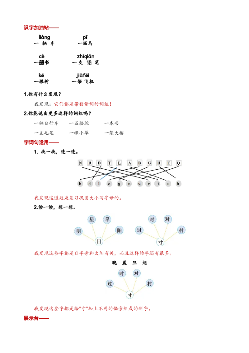 第二单元知识清单语文一年级下册（统编版）_一年级语文下册（统编版）_单元知识复习专项_2024版