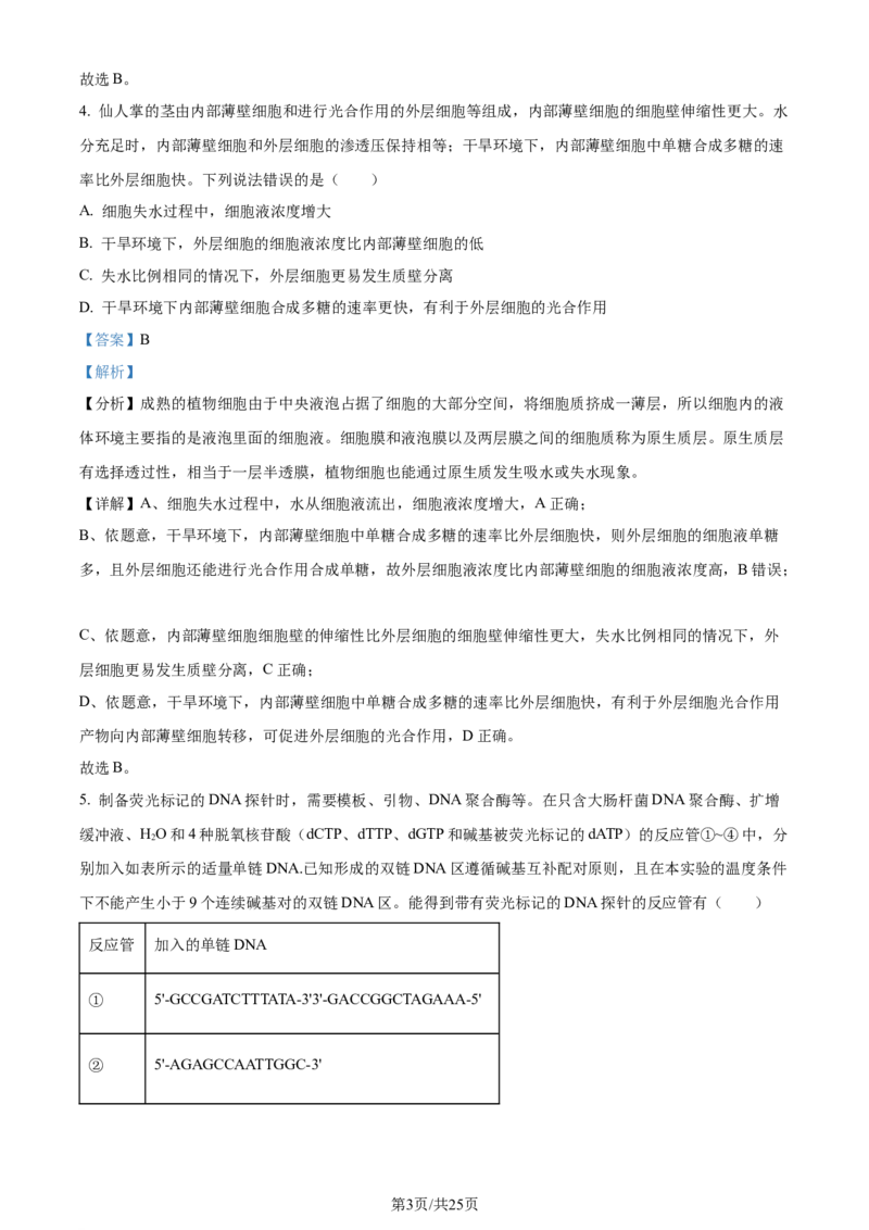 2024年高考生物试卷（山东）（解析卷）_生物历年高考真题_新&middot;Word版2008-2025&middot;高考生物真题_生物（按年份分类）2008-2025_2024&middot;高考生物真题