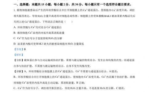 2024年高考生物试卷（山东）（解析卷）_生物历年高考真题_新&middot;Word版2008-2025&middot;高考生物真题_生物（按年份分类）2008-2025_2024&middot;高考生物真题