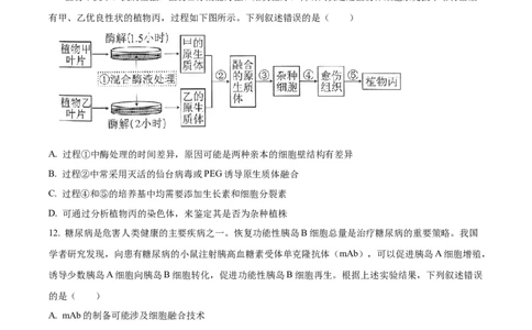 2024年高考生物试卷（湖北）（空白卷）_生物历年高考真题_新&middot;Word版2008-2025&middot;高考生物真题_生物（按年份分类）2008-2025_2024&middot;高考生物真题