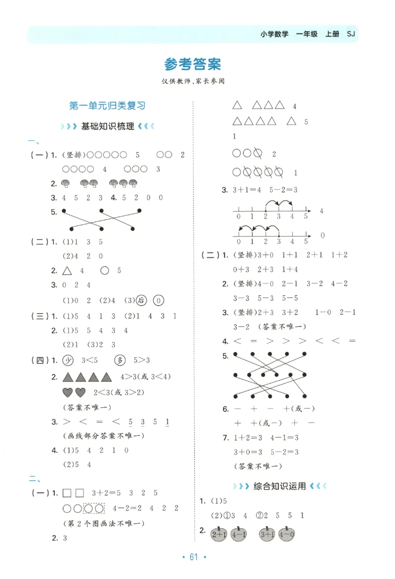 2025秋53单元归类复习数学1上SJ_25秋小学语数英习题试卷_数学_苏教版_53归类复习完整版数学苏教25年上册
