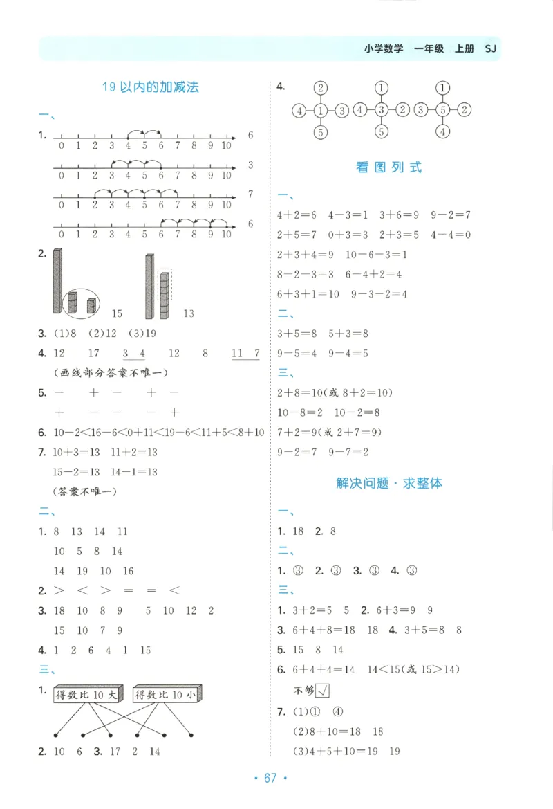 2025秋53单元归类复习数学1上SJ_25秋小学语数英习题试卷_数学_苏教版_53归类复习完整版数学苏教25年上册