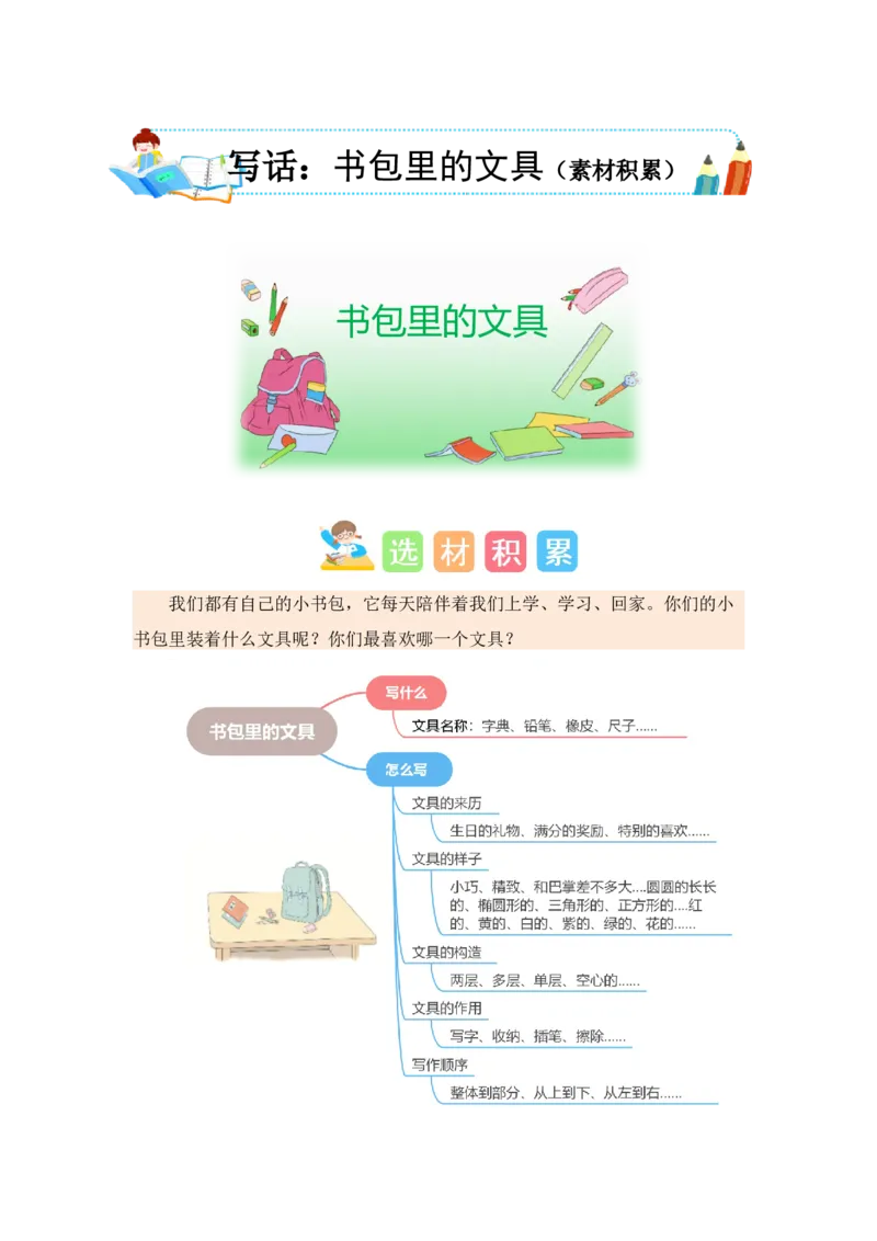 第六单元写话：书包里的文具（素材积累）-（统编版）_一年级语文上册（统编版）_单元写作能力提升_2024新课标