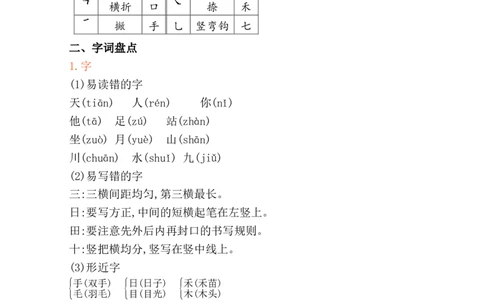 第一单元核心知识点_一年级语文上册（统编版）_全套教学资源_课件+教案_1.第一单元_单元复习_第一单元知识小结