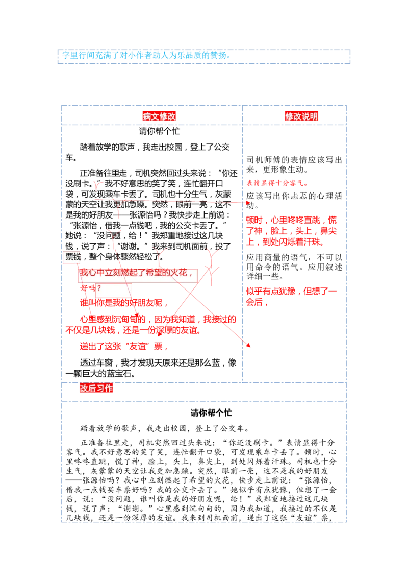 第三单元写话：请你帮个忙（范文点评）-（统编版）_一年级语文下册（统编版）_单元写作能力提升_2024版