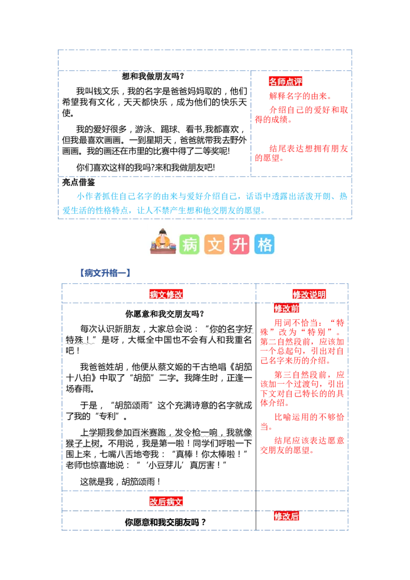 第五单元写话：交朋友（范文点评）-（统编版&middot;2024秋）_一年级语文上册（统编版）_单元写作能力提升_2024新课标