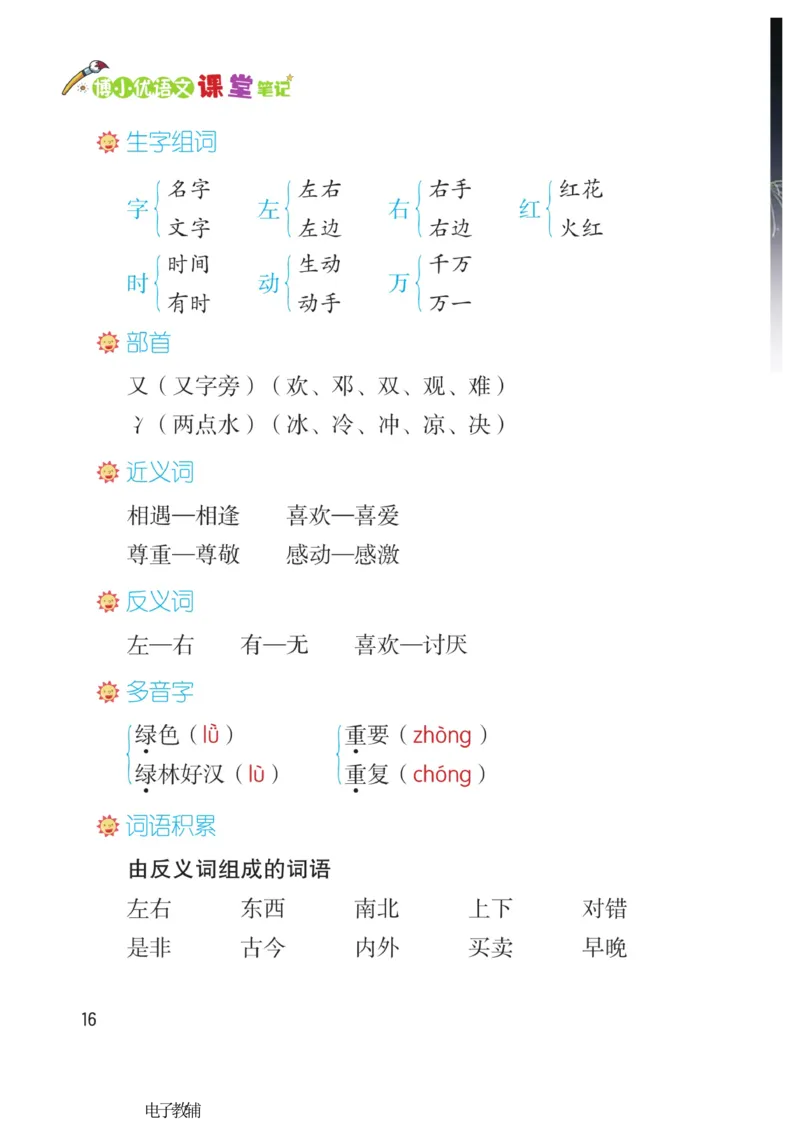 《博小优课堂笔记》语文1年级下册（RJ）_一年级上下册资料_小学一年级学习资料-25年更新版_1-02、小学一年级语文下册_3-6-2-2、练习题、作业、专项、试卷_部编（人教）版_电子册类