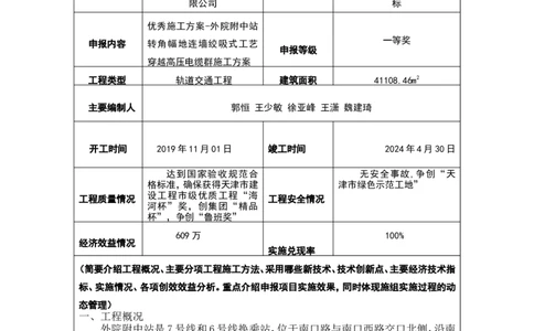 附件1：申报表_2021-2023年优秀施组方案_施工方案_方案12-天津地铁7号线一期工程PPP项目土建10标段-外院附中站转角幅地连墙绞吸式工艺穿越高压电缆群施工方案_02附件