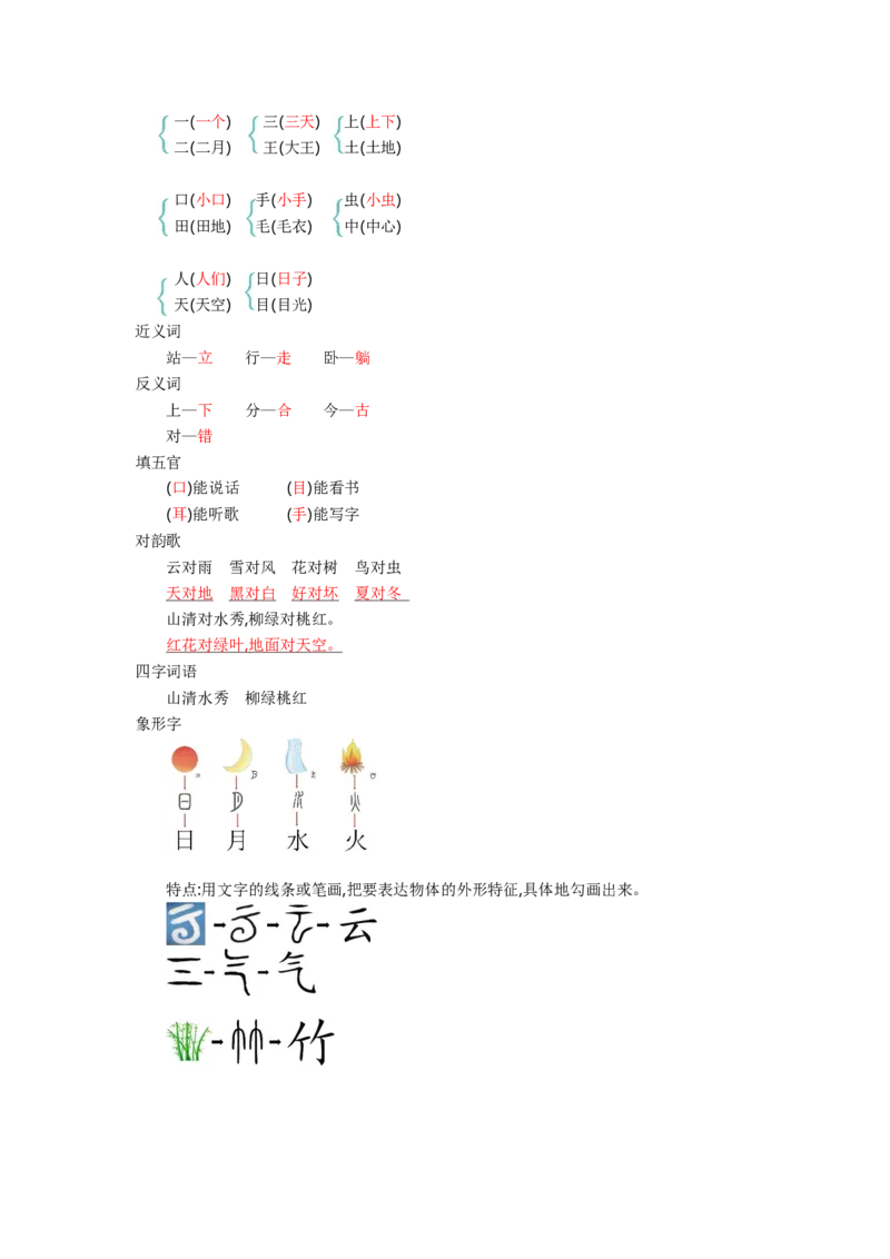 第一单元知识小结_一年级语文上册（统编版）_老课标资料_知识总结_单元知识小结_第一单元知识小结