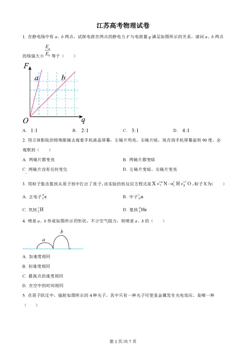 2024年高考物理试卷（江苏）（空白卷）_物理历年高考真题_新&middot;PDF版2008-2025&middot;高考物理真题_物理（按年份分类）2008-2025_2024&middot;高考物理真题