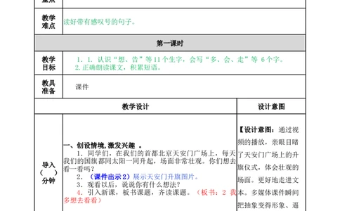 2我多想去看看-教案_一年级语文下册（统编版）_老课标资料_教案反思+导学案_表格式_5版表格式教案