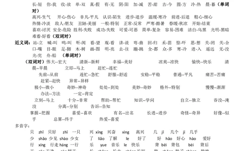 部编版一年级语文下复习资料(字词篇).1_一年级语文下册（统编版）_老课标资料_一下语文含教学视频_第一套_009-试题试卷word版可下载打印_总复习资料