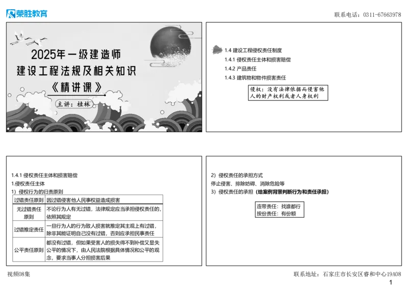 视频08集1.4建设工程侵权责任制度（可打印版）_2026年一建法规_2025年一建法规SVIP_02-基础精讲✿高端面授✿深度强化_12-法规《教材精讲班》桂林RS_讲义
