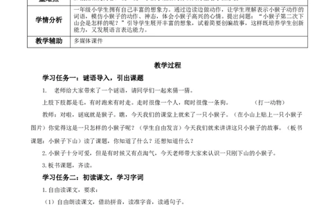17小猴子下山（教学设计）-（统编版.2024）_一年级语文下册（统编版）_教学设计