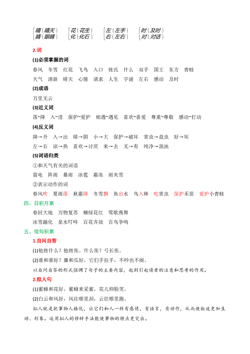 第一单元核心知识点_一年级语文下册（统编版）_老课标资料_一年级下册全套课件资料_1.第一单元_单元复习_第一单元知识小结