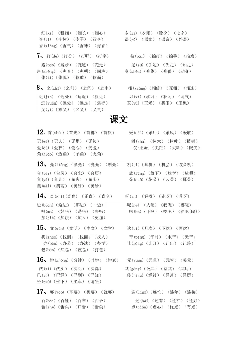 一年级下册语文生字组词文档-(2)_一年级语文下册（统编版）_老课标资料_一下语文含教学视频_第一套_009-试题试卷word版可下载打印_总复习资料