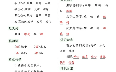 第八单元核心考点清单_一年级语文下册（统编版）_老课标资料_一年级下册全套课件资料_8.第八单元_单元复习_第八单元知识小结