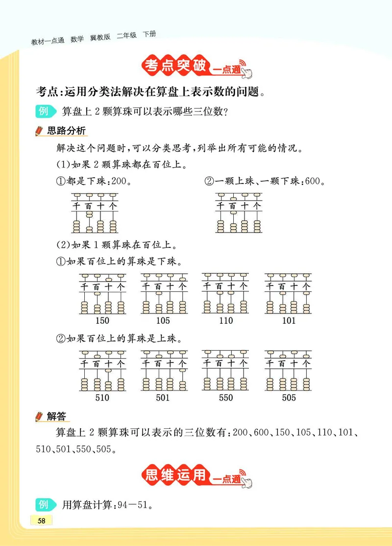 《教材一点通》数学2年级下册（JJ）_二年级上下册资料_小学二年级学习资料-25年更新版_2-04、小学二年级数学下册_2-4-2、练习题、作业、试题、试卷_冀教版_电子册类