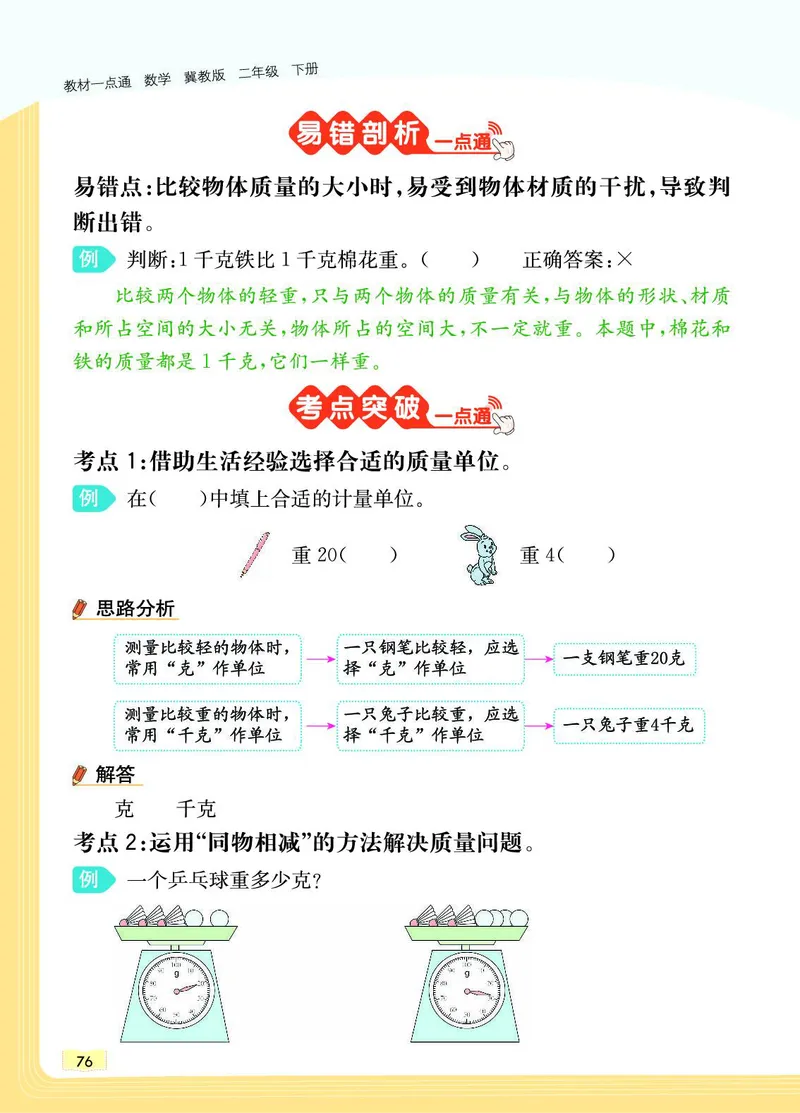 《教材一点通》数学2年级下册（JJ）_二年级上下册资料_小学二年级学习资料-25年更新版_2-04、小学二年级数学下册_2-4-2、练习题、作业、试题、试卷_冀教版_电子册类