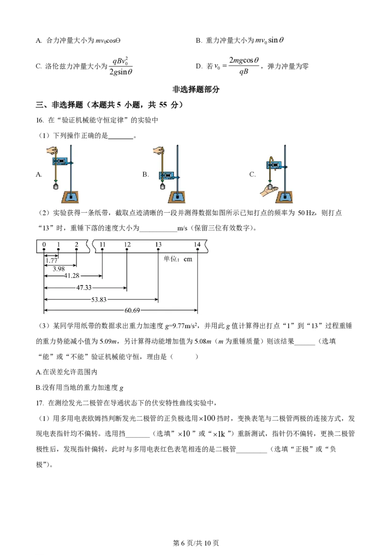 2024年高考物理试卷（浙江）（6月）（空白卷）_物理历年高考真题_新&middot;PDF版2008-2025&middot;高考物理真题_物理（按年份分类）2008-2025_2024&middot;高考物理真题