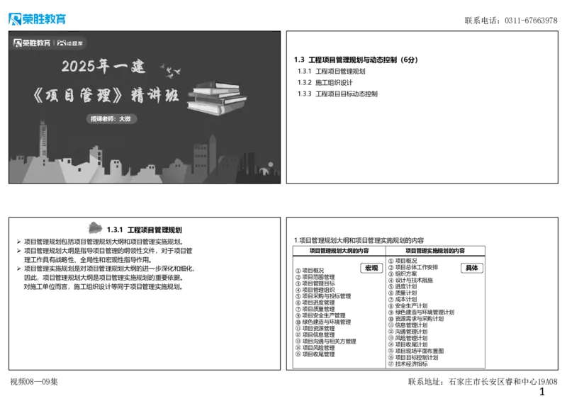 （新教材）视频08&mdash;09集1.3工程项目管理规划与动态控制（可打印版）_2026年一级建造师_2026年一建管理_2025年一建管理SVIP_02-基础精讲✿高端面授✿深度强化_讲义