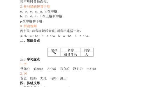第二单元核心知识点_一年级语文上册（统编版）_全套教学资源_课件+教案_2.第二单元_单元复习_第二单元知识小结