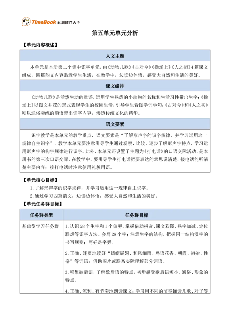 第五单元单元分析_一年级语文下册（统编版）_老课标资料_一年级下册全套课件资料_5.第五单元_单元导引