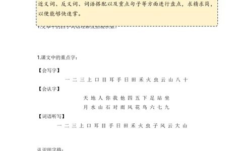 第一单元（知识清单）-（统编版&middot;2024秋）_一年级语文上册（统编版）_知识清单_第一套