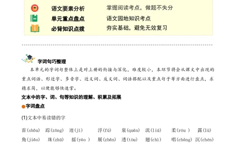 第六单元（知识清单）-（统编版）_一年级语文下册（统编版）_单元知识复习专项_2025版