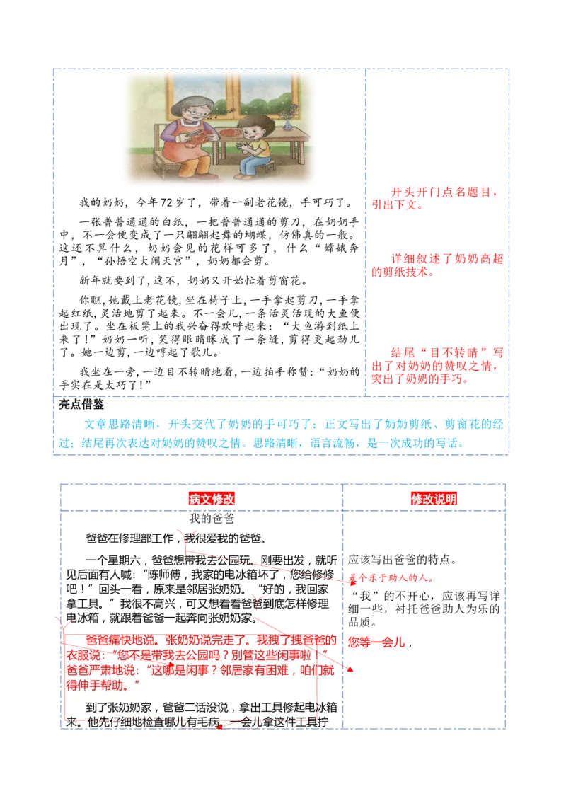 第四单元习作：亲情（范文点评）-（统编版.2024）_一年级语文下册（统编版）_单元写作能力提升_2025版