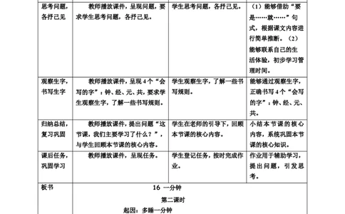 课文16一分钟第2课时教案_一年级语文下册（统编版）_老课标资料_教案反思+导学案_表格式_6版表格教案（带三维目标）_第7单元