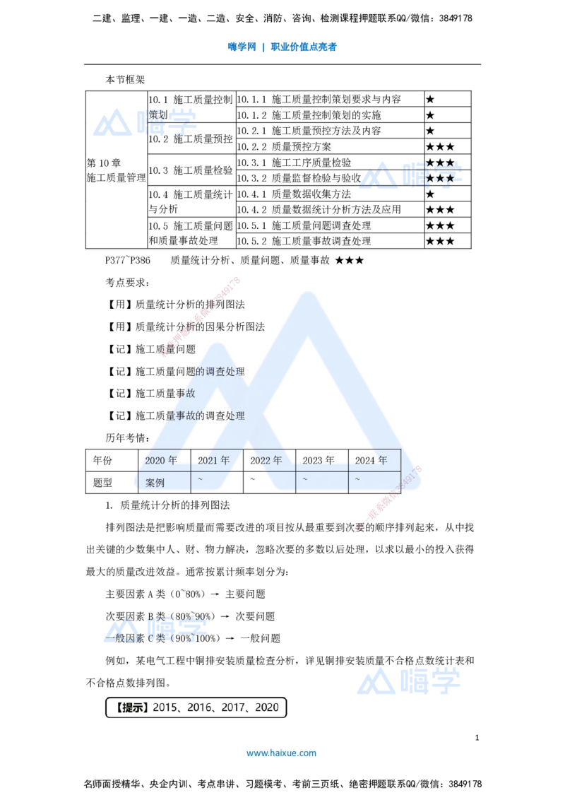 （63）施工质量管理-质量统计分析、质量问题、质量事故_2026年一级建造师_2026年一建机电_2025年一建机电SVIP_02-基础精讲✿高端面授✿深度强化_讲义
