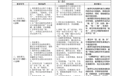 识字2《姓氏歌》导学案_一年级语文下册（统编版）_老课标资料_教案反思+导学案_表格式_1版表格式导学案