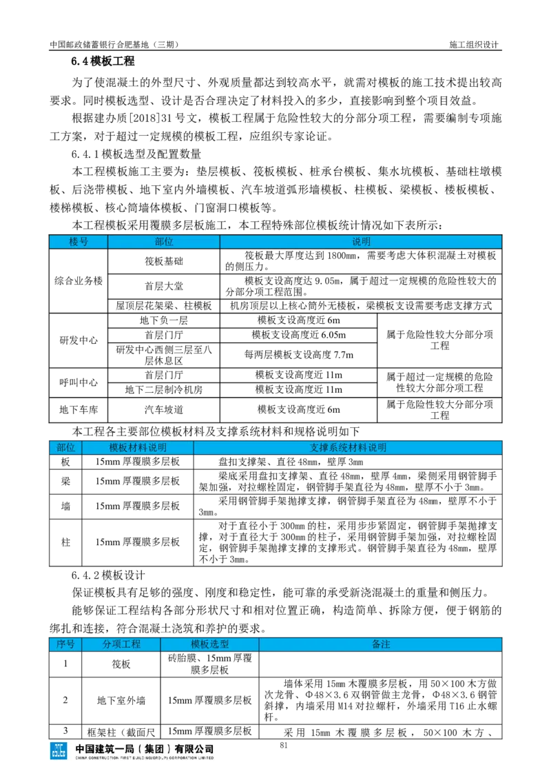 邮储三期施工组织设计（修改后）0620_2021-2023年优秀施组方案_施工组织设计_施组18-中国邮政储蓄银行合肥基地（三期）施工组织设计_1-施工组织设计