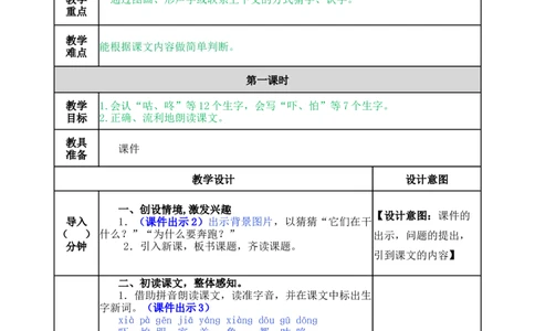20咕咚-教案_一年级语文下册（统编版）_老课标资料_教案反思+导学案_表格式_5版表格式教案