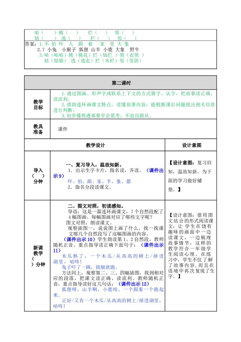 20咕咚-教案_一年级语文下册（统编版）_老课标资料_教案反思+导学案_表格式_5版表格式教案