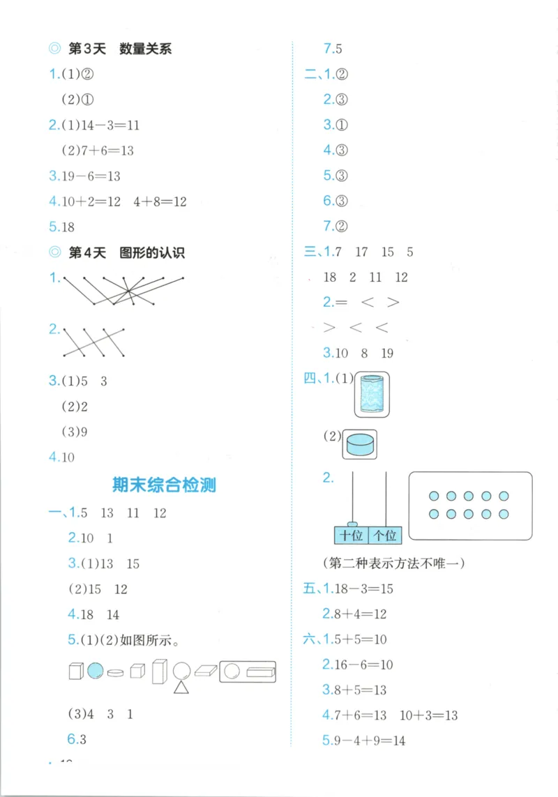 2025秋一本课后小练习数学1上RJ_25秋小学语数英习题试卷_数学_人教版_2025秋一本课后小练习1-6数学人教版