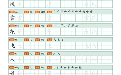 部编版-1年级下册写字表（带部首笔画）20页_一年级语文下册（统编版）_老课标资料_一下语文含教学视频_第一套_007-同步练字视频_小学一年级新增可打印