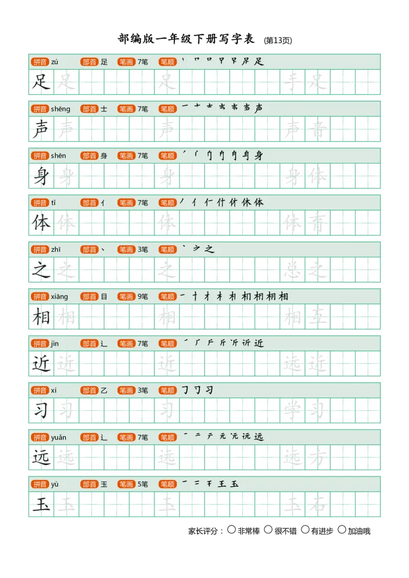 部编版-1年级下册写字表（带部首笔画）20页_一年级语文下册（统编版）_老课标资料_一下语文含教学视频_第一套_007-同步练字视频_小学一年级新增可打印