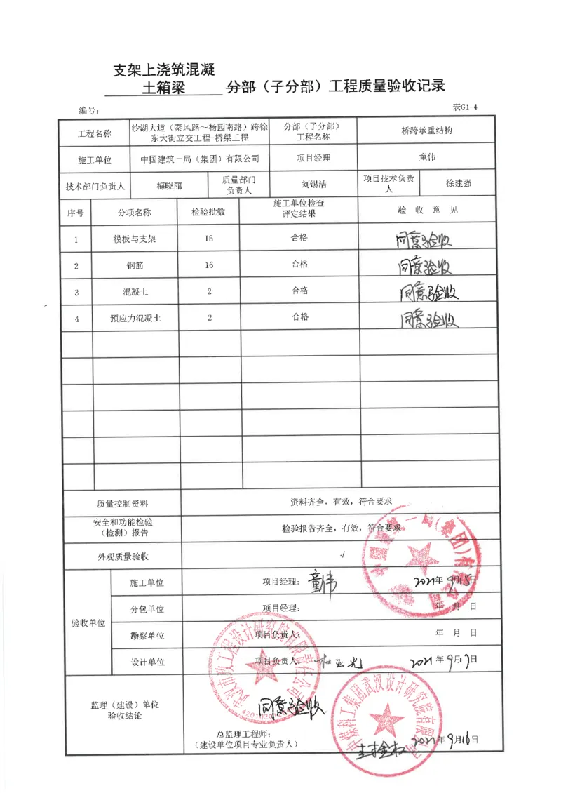 桥梁工程分部子分部质量验收记录_2021-2023年优秀施组方案_施工方案_方案09-沙湖大道项目异型声屏障制造与安装施工方案_分部工程竣工验收记录