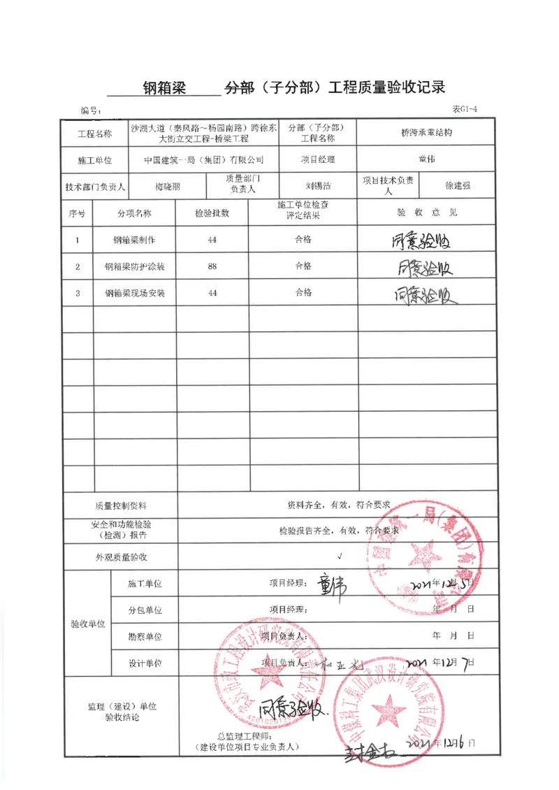 桥梁工程分部子分部质量验收记录_2021-2023年优秀施组方案_施工方案_方案09-沙湖大道项目异型声屏障制造与安装施工方案_分部工程竣工验收记录