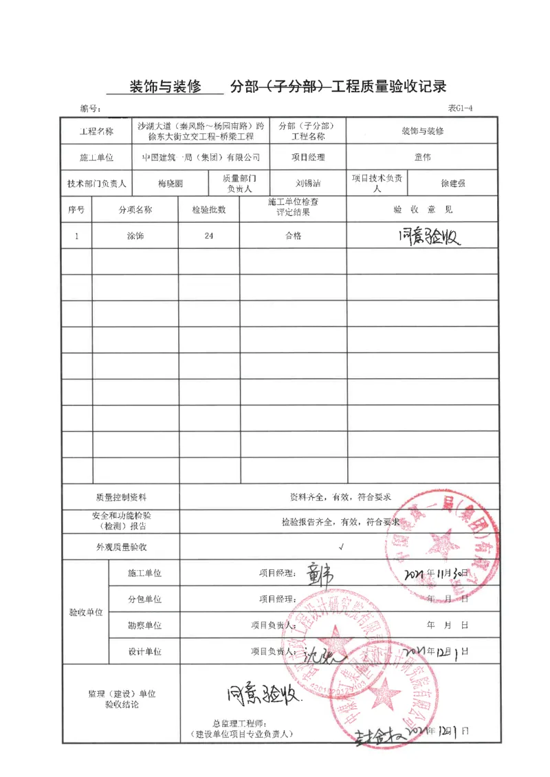 桥梁工程分部子分部质量验收记录_2021-2023年优秀施组方案_施工方案_方案09-沙湖大道项目异型声屏障制造与安装施工方案_分部工程竣工验收记录