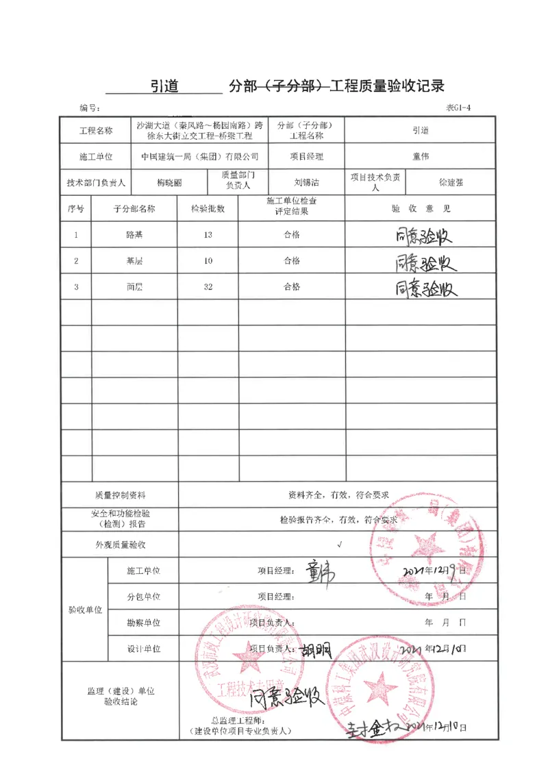 桥梁工程分部子分部质量验收记录_2021-2023年优秀施组方案_施工方案_方案09-沙湖大道项目异型声屏障制造与安装施工方案_分部工程竣工验收记录