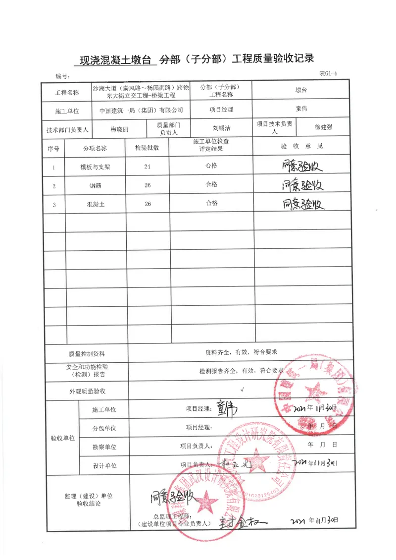 桥梁工程分部子分部质量验收记录_2021-2023年优秀施组方案_施工方案_方案09-沙湖大道项目异型声屏障制造与安装施工方案_分部工程竣工验收记录