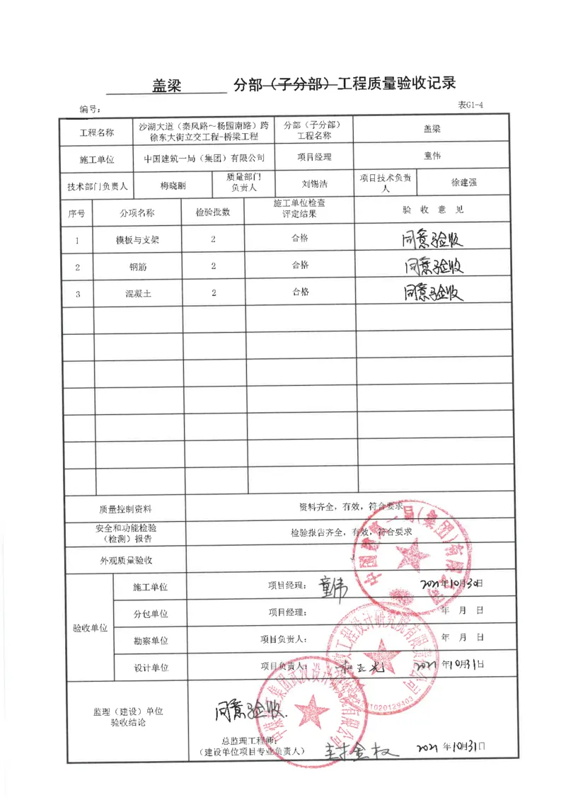 桥梁工程分部子分部质量验收记录_2021-2023年优秀施组方案_施工方案_方案09-沙湖大道项目异型声屏障制造与安装施工方案_分部工程竣工验收记录
