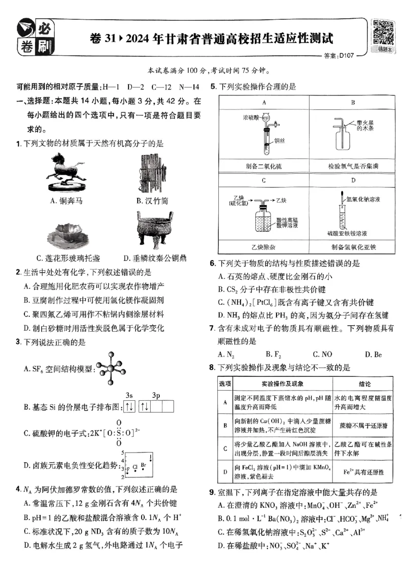 2025版高考必刷卷化学新高考版_2025高中教辅（后续还会更新新习题试卷）_《2025高考必刷卷》_化学